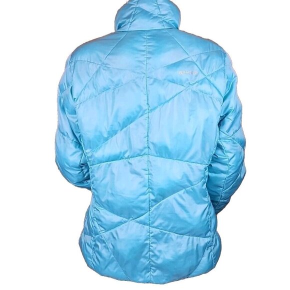 Spyder ThermaWeb Jacket Womens Large Aqua Puffer Performance Full Zip Storm Flap - Picture 2 of 12